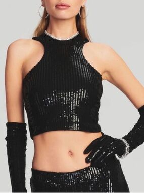 NWT💝RETROFÊTE Audra Sequin Knit Top in Black Size Small